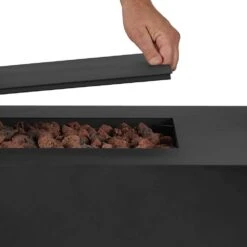 Aegean 70 In. L X 32 In. W Outdoor Rectangular Powder Coated Steel Propane Fire Pit In Black With Lava Rocks -Fire Place Store black real flame gas fire pits c9814lp blk 44 1000