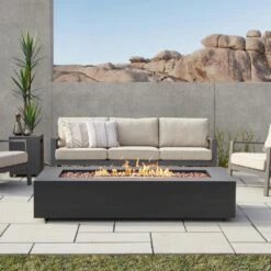 Aegean 70 In. L X 32 In. W Outdoor Rectangular Powder Coated Steel Propane Fire Pit In Black With Lava Rocks