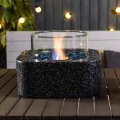 16.30 In. W X 11.00 In. H Concrete Square Bioethanol Or Gel Gas Tabletop Fire Pit In Black -Fire Place Store black staykiwi gas fire pits skaohfp08b 31 1000