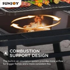 Darius 38 In. Black Square Firepit Laege Steel Fire Pits With Adjustable Cooktop BBQ Grill And Fire Poker For Outside -Fire Place Store black sunjoy wood burning fire pits a301027100 1d 1000
