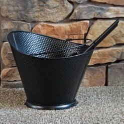 5-Gal. Iron Ash Bucket With Brush And Shovel - Black -Fire Place Store black sunnydaze ash buckets cft 697 1f 1000