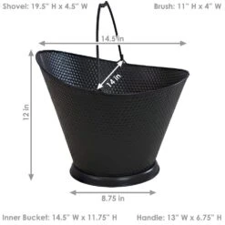 5-Gal. Iron Ash Bucket With Brush And Shovel - Black -Fire Place Store black sunnydaze ash buckets cft 697 c3 1000