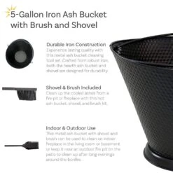 5-Gal. Iron Ash Bucket With Brush And Shovel - Black -Fire Place Store black sunnydaze ash buckets cft 697 fa 1000