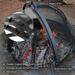 36 In. Easy Access Black Steel Fire Pit Spark Screen -Fire Place Store black sunnydaze fire pit covers and accessories kf eos36 66 1000