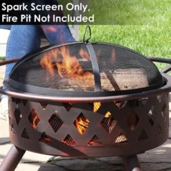 36 In. Round Black Steel Fire Pit Spark Screen -Fire Place Store black sunnydaze fire pit covers and accessories kf hds36 1f 1000