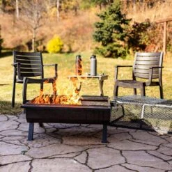 Steel Grilling Fire Pit With Cooking Grate And Spark Screen 18 Steel Grilling Fire Pit With Cooking Grate And Spark Screen -Fire Place Store black sunnydaze wood burning fire pits fsn 1921 1f 1000