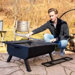 Steel Grilling Fire Pit With Cooking Grate And Spark Screen 19 Steel Grilling Fire Pit With Cooking Grate And Spark Screen -Fire Place Store black sunnydaze wood burning fire pits fsn 1921 44 1000