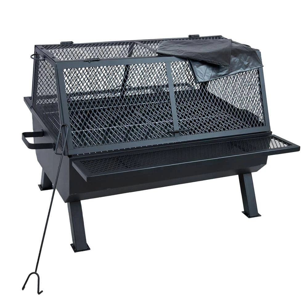 Steel Grilling Fire Pit With Cooking Grate And Spark Screen 7 Steel Grilling Fire Pit With Cooking Grate And Spark Screen - Image 7