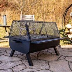 Steel Grilling Fire Pit With Cooking Grate And Spark Screen 16 Steel Grilling Fire Pit With Cooking Grate And Spark Screen -Fire Place Store black sunnydaze wood burning fire pits fsn 1921 c3 1000