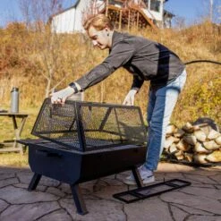 Steel Grilling Fire Pit With Cooking Grate And Spark Screen 20 Steel Grilling Fire Pit With Cooking Grate And Spark Screen -Fire Place Store black sunnydaze wood burning fire pits fsn 1921 fa 1000