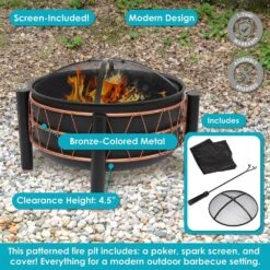 Trapezoid Pattern Oil-Rubbed Brown Steel Fire Pit With Cover -Fire Place Store black sunnydaze wood burning fire pits fsn 731 1f 1000