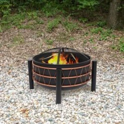 Trapezoid Pattern Oil-Rubbed Brown Steel Fire Pit With Cover -Fire Place Store black sunnydaze wood burning fire pits fsn 731 31 1000