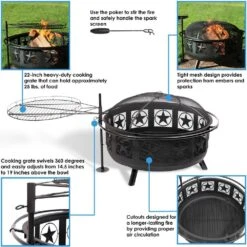 36 In. W X 22.5 In. H Round Steel Wood Burning Fire Pit With Cooking Grate And Spark Screen 17 36 In. W X 22.5 In. H Round Steel Wood Burning Fire Pit With Cooking Grate And Spark Screen -Fire Place Store black sunnydaze wood burning fire pits kf asfp blk 76 1000