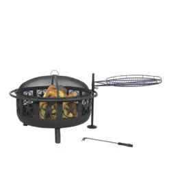 36 In. W X 22.5 In. H Round Steel Wood Burning Fire Pit With Cooking Grate And Spark Screen 12 36 In. W X 22.5 In. H Round Steel Wood Burning Fire Pit With Cooking Grate And Spark Screen -Fire Place Store black sunnydaze wood burning fire pits kf asfp blk c3 1000