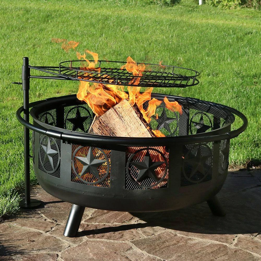 36 In. W X 22.5 In. H Round Steel Wood Burning Fire Pit With Cooking Grate And Spark Screen 2 36 In. W X 22.5 In. H Round Steel Wood Burning Fire Pit With Cooking Grate And Spark Screen - Image 2