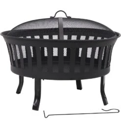 25 In. Steel Mesh Stripe Cutout Fire Pit With Spark Screen And Poker 7 25 In. Steel Mesh Stripe Cutout Fire Pit With Spark Screen And Poker -Fire Place Store black sunnydaze wood burning fire pits nb 161 4f 1000