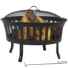 25 In. Steel Mesh Stripe Cutout Fire Pit With Spark Screen And Poker