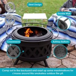 24 In. Black Crossweave Smokeless Fire Pit - -Fire Place Store black sunnydaze wood burning fire pits nb 977 d4 1000