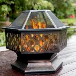 24.4 In. Outdoor Metal Burning Wood Black Fire Pit With Cover And Poker -Fire Place Store black tidoin wood burning fire pits hs ydyl 11f 31 1000