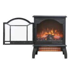 18 In. Freestanding Infrared Quartz Electric Fireplace Stove, Fireplace Stove With Remote Control And 3D Flame In Black -Fire Place Store black toolcat freestanding electric fireplaces mgg70 2 eh 1f 1000