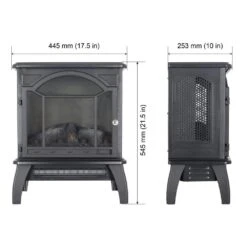 18 In. Freestanding Infrared Quartz Electric Fireplace Stove, Fireplace Stove With Remote Control And 3D Flame In Black -Fire Place Store black toolcat freestanding electric fireplaces mgg70 2 eh 66 1000