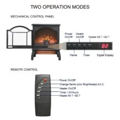 18 In. Freestanding Infrared Quartz Electric Fireplace Stove, Fireplace Stove With Remote Control And 3D Flame In Black -Fire Place Store black toolcat freestanding electric fireplaces mgg70 2 eh 77 1000
