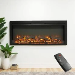 44 In. Recessed Wall Mounted Electric Fireplace In Black