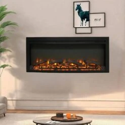44 In. Recessed Wall Mounted Electric Fireplace In Black -Fire Place Store black toolcat wall mounted electric fireplaces pgk1 7 fp 76 1000