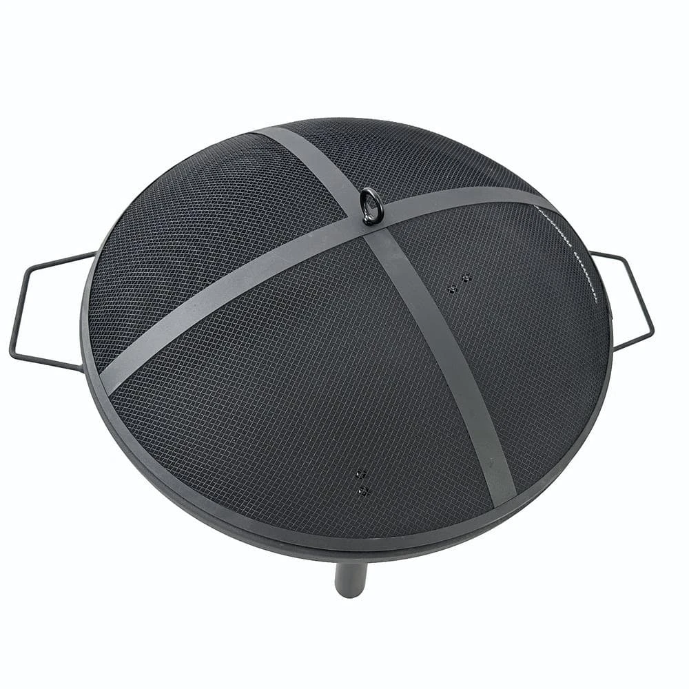28.74 In. Round Portable Wood Burning Fire Pit Grill With Mesh For Backyard, Party In Black 3 28.74 In. Round Portable Wood Burning Fire Pit Grill With Mesh For Backyard, Party In Black - Image 3