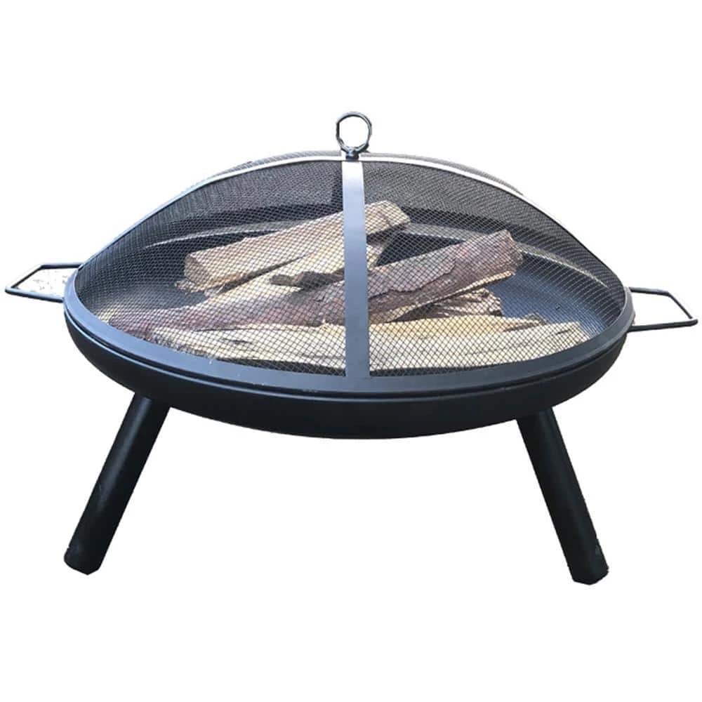 28.74 In. Round Portable Wood Burning Fire Pit Grill With Mesh For Backyard, Party In Black 1 28.74 In. Round Portable Wood Burning Fire Pit Grill With Mesh For Backyard, Party In Black