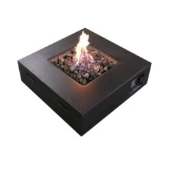 30 In. W Black Square Concrete Base Multi-fuel LP Gas Fire Pit With Electronic Adjustable Igition, Lava Rocks, 40000 BTU