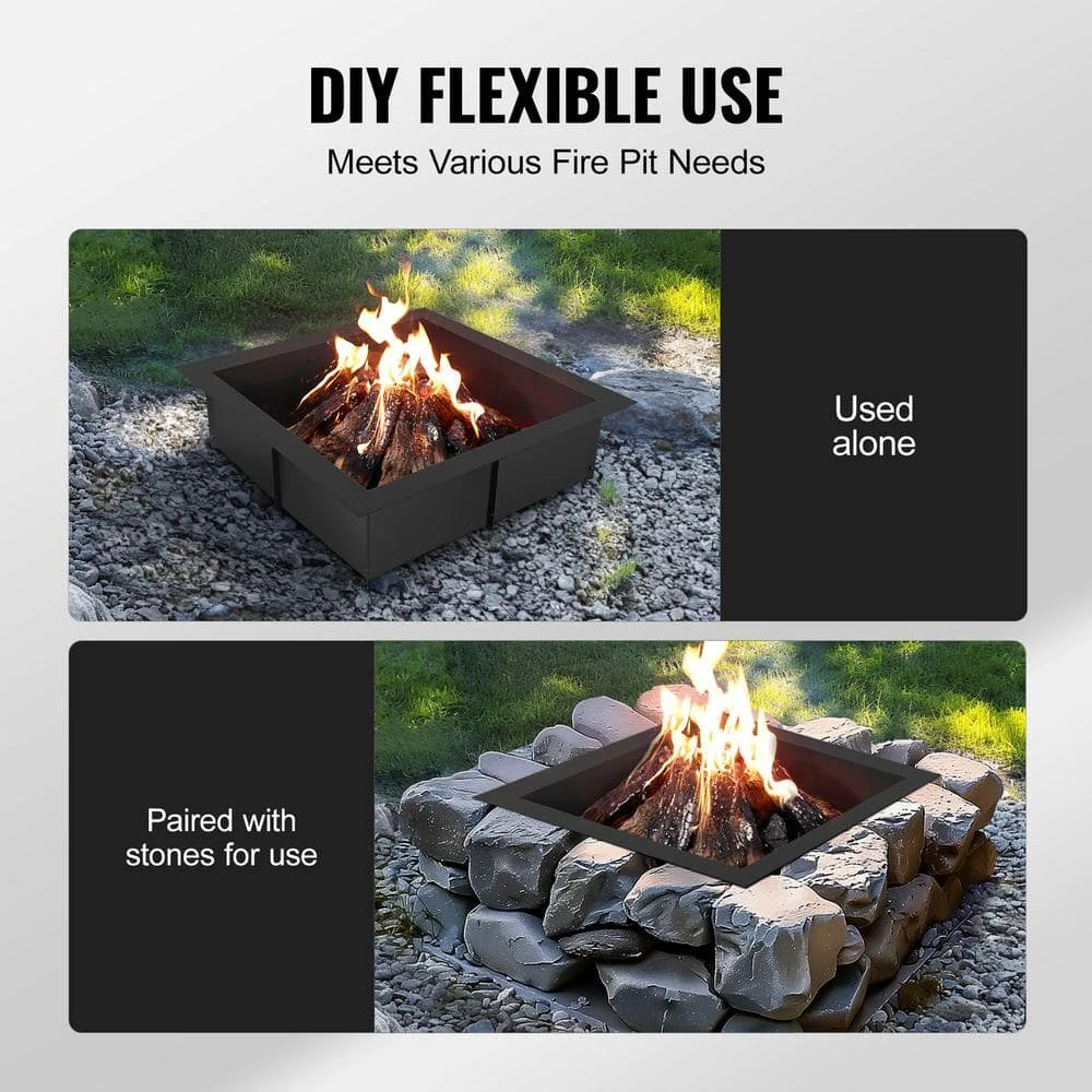 Fire Pit Ring Square 36 In. X 36 In. Outer Steel Liner DIY Campfire Ring Firepit For Outdoor Camping, Bonfires 4 Fire Pit Ring Square 36 In. X 36 In. Outer Steel Liner DIY Campfire Ring Firepit For Outdoor Camping, Bonfires - Image 4