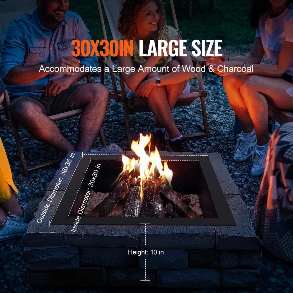Fire Pit Ring Square 36 In. X 36 In. Outer Steel Liner DIY Campfire Ring Firepit For Outdoor Camping, Bonfires 3 Fire Pit Ring Square 36 In. X 36 In. Outer Steel Liner DIY Campfire Ring Firepit For Outdoor Camping, Bonfires - Image 3