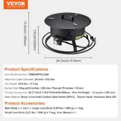 Propane Fire Pit, 24 In. Dia Outdoor Portable Gas Fire Pit, Adjustable Flame Height Camping Firepit, 58,000 BTU, Black -Fire Place Store black vevor gas fire pits bxsrqhk24ycbl1s54v0 76 1000