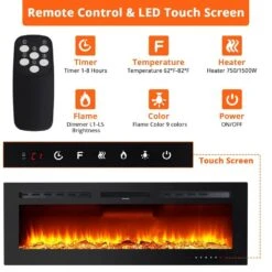 50 In. Wall Mount Electric Fireplace In Black With Remote,Silent Heater,Adjustable Flame Colors Brightness,Touch Control -Fire Place Store black wall mounted electric fireplaces pho 10oy0wuo hnn 4f 1000