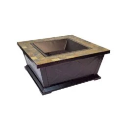 36 In. W X 21 In. H Square Metal Wood Burning Outdoor Leisure Fire Pit With Decorative Slate Hearth -Fire Place Store black with copper highlights wood burning fire pits 5505 1d 1000