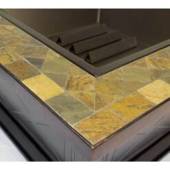 36 In. W X 21 In. H Square Metal Wood Burning Outdoor Leisure Fire Pit With Decorative Slate Hearth -Fire Place Store black with copper highlights wood burning fire pits 5505 40 1000