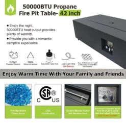 42 In. 50,000 BTU Outdoor Propane Fire Pit Table With Golden LED Light -Fire Place Store black with golden led light evita gas fire pits ft0313 1f 1000