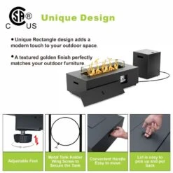 42 In. 50,000 BTU Outdoor Propane Fire Pit Table With Golden LED Light -Fire Place Store black with golden led light evita gas fire pits ft0313 44 1000