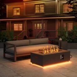42 In. 50,000 BTU Outdoor Propane Fire Pit Table With Golden LED Light -Fire Place Store black with golden led light evita gas fire pits ft0313 66 1000