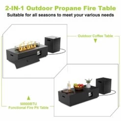 42 In. 50,000 BTU Outdoor Propane Fire Pit Table With Golden LED Light -Fire Place Store black with golden led light evita gas fire pits ft0313 76 1000