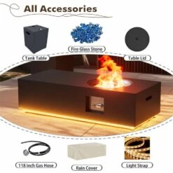 48 In. Propane Fire Pit Table With Round Burner 50,000 BTU Outdoor Fire Pit Table With LED Light And Tank Storage -Fire Place Store black with golden led light evita gas fire pits ft0412 44 1000
