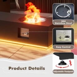 48 In. Propane Fire Pit Table With Round Burner 50,000 BTU Outdoor Fire Pit Table With LED Light And Tank Storage -Fire Place Store black with golden led light evita gas fire pits ft0412 4f 1000