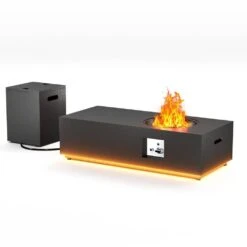 48 In. Propane Fire Pit Table With Round Burner 50,000 BTU Outdoor Fire Pit Table With LED Light And Tank Storage