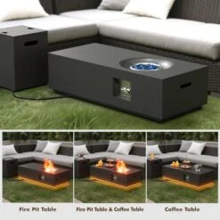 48 In. Propane Fire Pit Table With Round Burner 50,000 BTU Outdoor Fire Pit Table With LED Light And Tank Storage -Fire Place Store black with golden led light evita gas fire pits ft0412 66 1000
