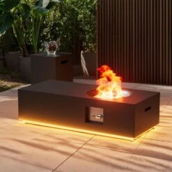 48 In. Propane Fire Pit Table With Round Burner 50,000 BTU Outdoor Fire Pit Table With LED Light And Tank Storage -Fire Place Store black with golden led light evita gas fire pits ft0412 c3 1000