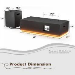 48 In. Propane Fire Pit Table With Round Burner 50,000 BTU Outdoor Fire Pit Table With LED Light And Tank Storage -Fire Place Store black with golden led light evita gas fire pits ft0412 fa 1000