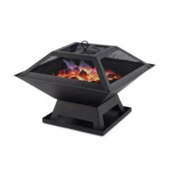 CLIHOME 19 In. Square Small Fire Pit Iron BBQ Party Portable Fire Pit With Mesh Lid -Fire Place Store black wood burning fire pits cl qs57872 1f 1000