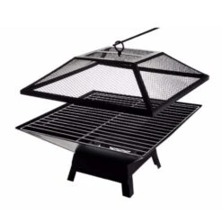 CLIHOME 19 In. Square Small Fire Pit Iron BBQ Party Portable Fire Pit With Mesh Lid