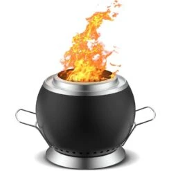 10 In. W X 8.8 In. H Outdoor Wood Burning Mini Tabletop Fire Pit With Grilltop And Carry Bag In Black